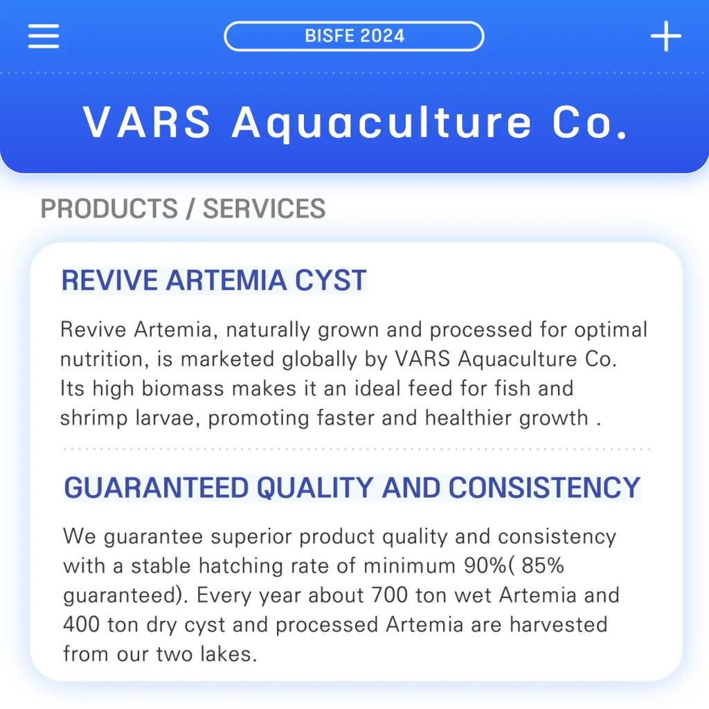 Revive Artemia presentation in the official exhibitor profile