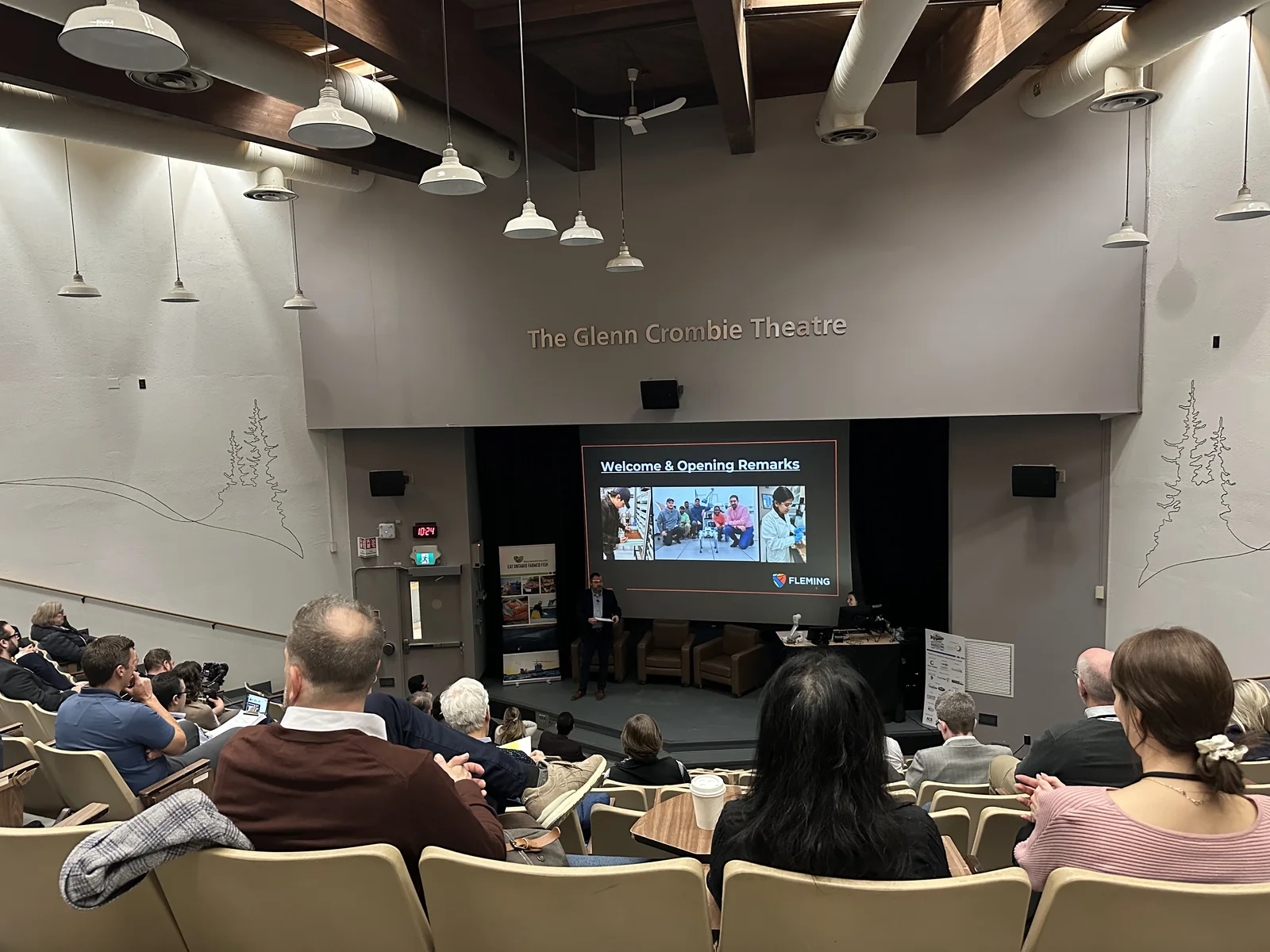 Opening session in the Glenn Crombie Theatre at Fleming College